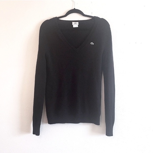 Black Lacoste V-Neck Pullover Sweater | Size 42 - Picture 8 of 8